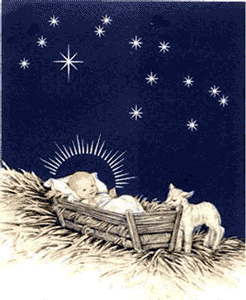 Baby Jesus with twinkling stars - animated