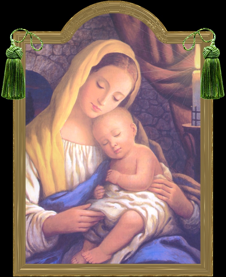 Mary holding the baby Jesus - twinkling stars