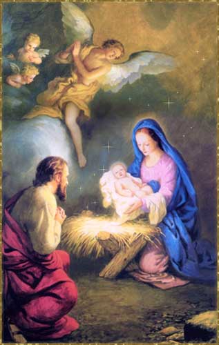 Mary holding the baby Jesus - twinkling stars